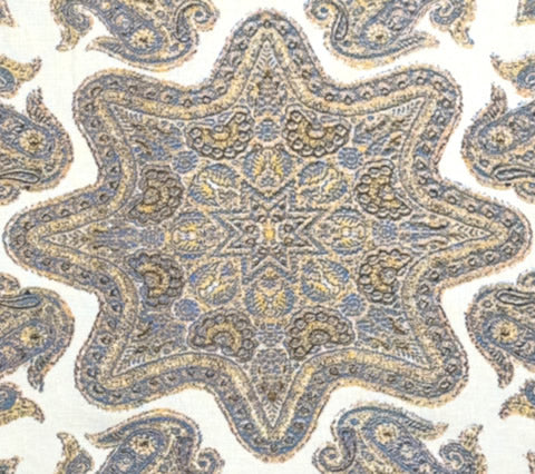Home Couture Fabric: Parsa - Custom Slate Brown / Lavender / Yellow on Ecru 100% Linen