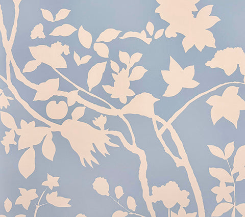 Quadrille Wallpaper: Happy Garden Background - Custom Windsor Blue on Almost White Paper (5 YARD MINIMUM