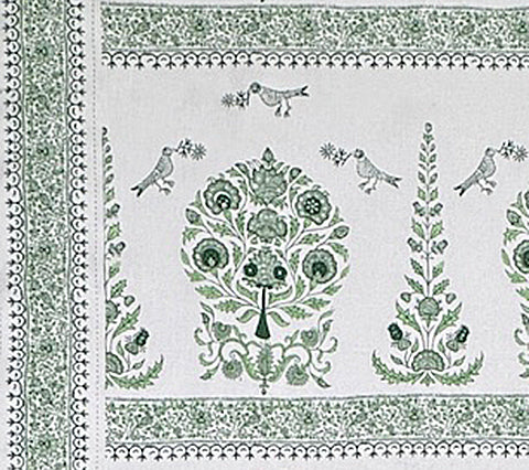 Home Couture Fabric: Kalamkari Border - Custom Sage / Feather Green on Tinted 100% Linen
