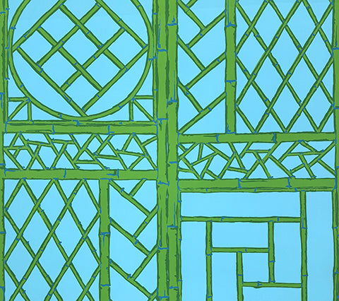China Seas Wallpaper: Lyford Trellis - Custom Turquoise / Green on Wallpaper (FIVE YARD MINIMUM)