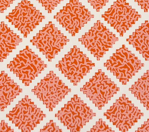 Quadrille Wallpaper: Shanghai - Custom New Melon / Pink on White Paper (FIVE YARD MINIMUM)