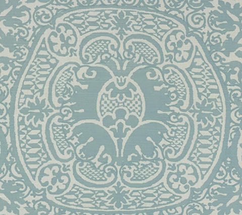 Quadrille Fabric: Veneto - Custom Muted Grey / Green on Very Light Tint Belgian Linen / Cotton