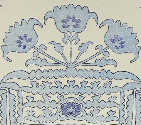 Home Couture Fabric: Clementine Embroidery - Custom Windsor / Windsor / Royal on Cream Suncloth