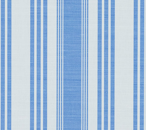 Quadrille Fabric: Lane Stripe  - Custom French Blue on Tinted Belgian Linen / Cotton