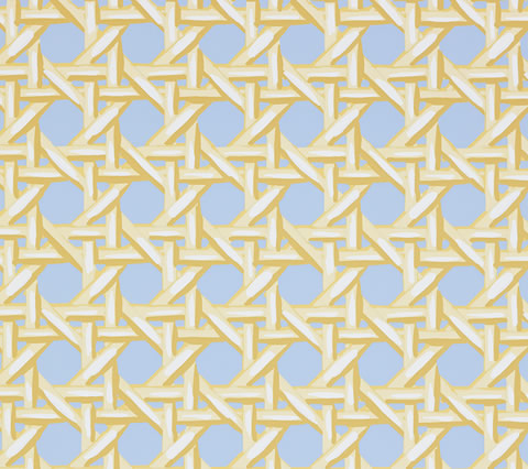 China Seas Wallpaper: Club Cane - Custom Creams / Taupe / Light Blue (FIVE YARD MINIMUM)