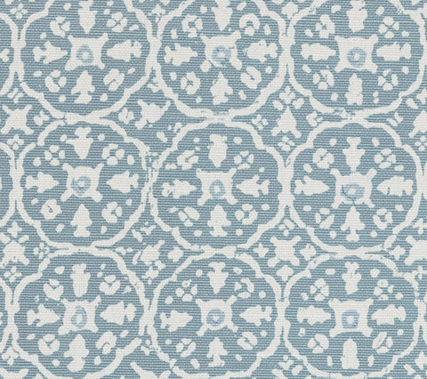 China Seas Fabric: Nitik II - Custom Sky Blue / Sky Blue Dots on White Belgian Linen / Cotton