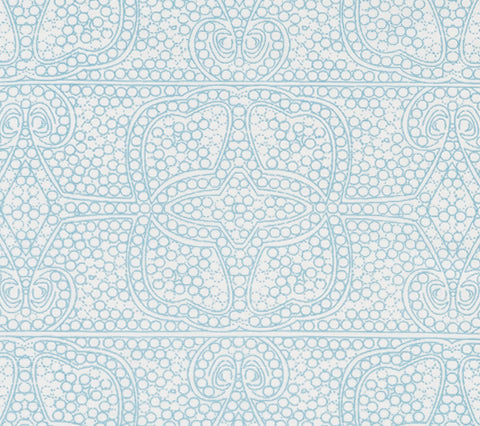 A fabric with a light blue geometric pattern on a white background.