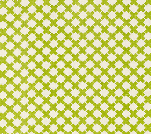 China Seas Fabric: Double Cross  One Color - Custom Jungle Green on Tinted Belgian Linen/Cotton