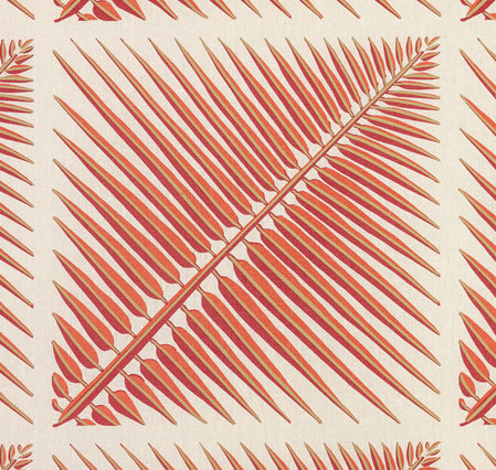 China Seas Fabric: Bahama Palm - Custom Terracotta on Tinted Linen
