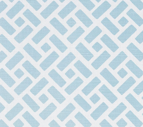 China Seas Fabric: Edo II - Custom Aqua on White Belgian Linen / Cotton