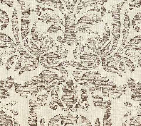 Quadrille Fabric: Sevilla Damask Large Scale - Custom Brown on Tinted 100% Linen
