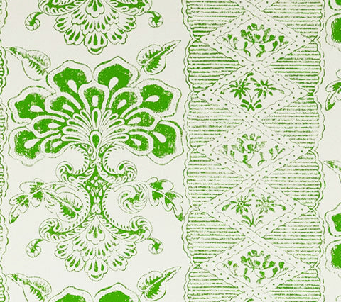 Quadrille Wallpaper: Chantilly Stripe - Custom Leaf Green on White Paper (FIVE YARD MINIMUM)