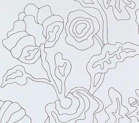 Alan Campbell Wallpaper: Potalla Outline - Custom Eggplant on White Paper (5 YARD MINIMUM) (Copy)