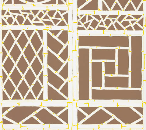 China Seas Wallpaper: Lyford Trellis - Custom Peach / Salmon / Brown (FIVE YARD MINIMUM)