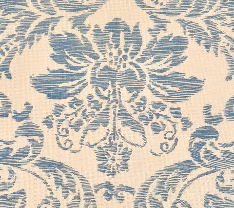 Quadrille Fabric: Victoria - China Blue on Tinted 100% Linen