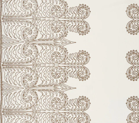 Home Couture Fabric: Gypsy Dance Left / Right Print - Tan on Off White Washed Linen