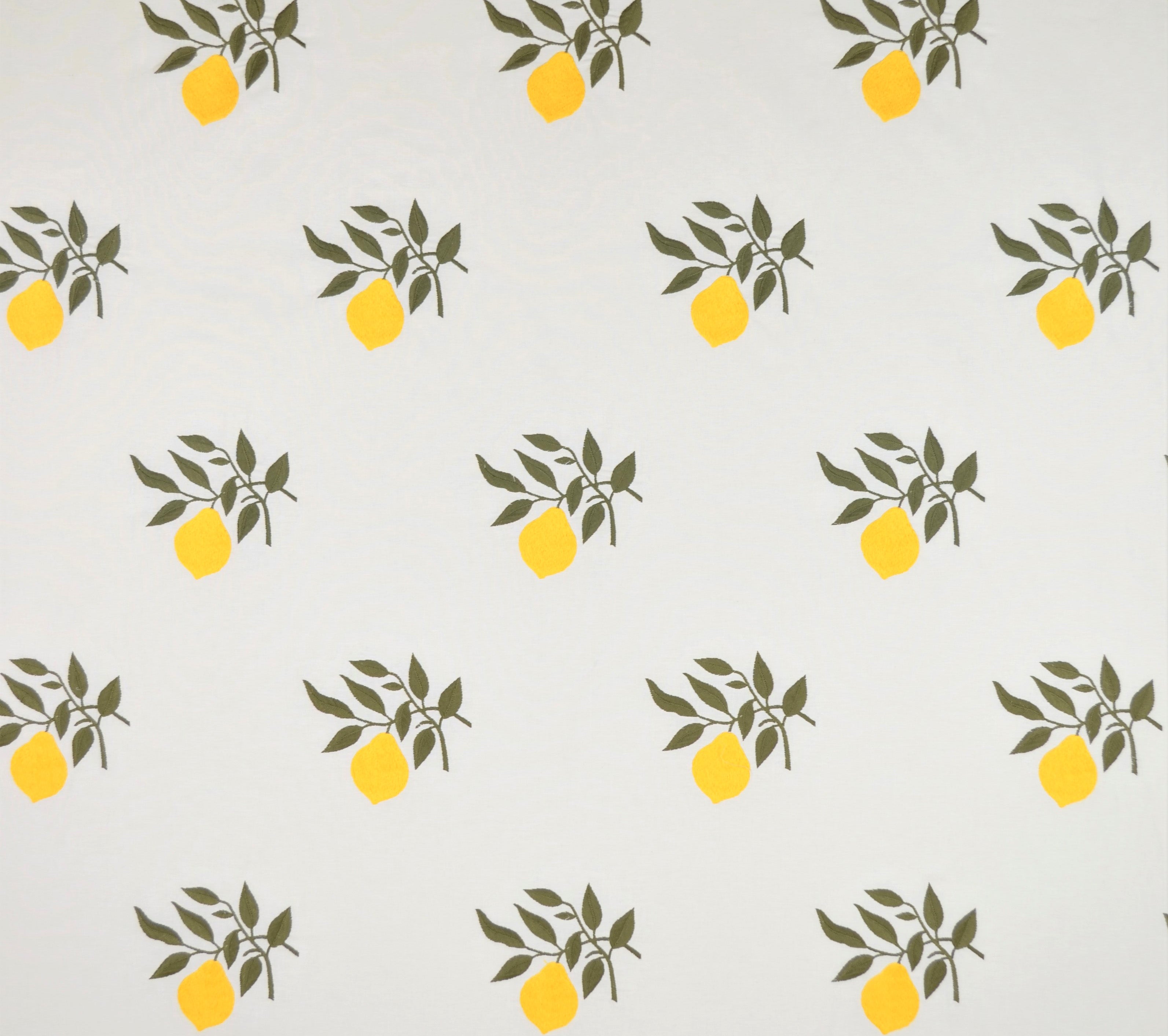 Quadrille Fabric: Lemon Tree - Custom Yellow / Green Embroidery on Ecru 100% Cotton Sateen (Imported from Spain)