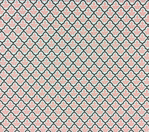 China Seas Fabric Cumberland Custom Pink Brown small geometric floral print on White 100% Belgian Linen