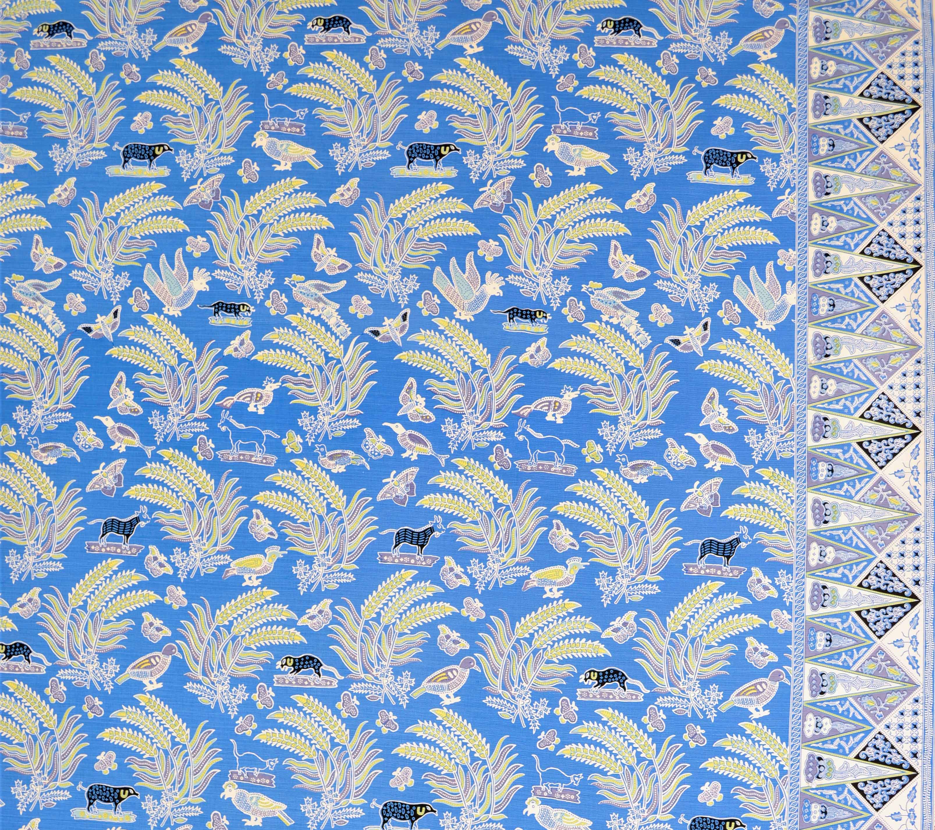 China Seas Fabric: Malay Batik - Custom Blues on White Belgian Linen/Cotton