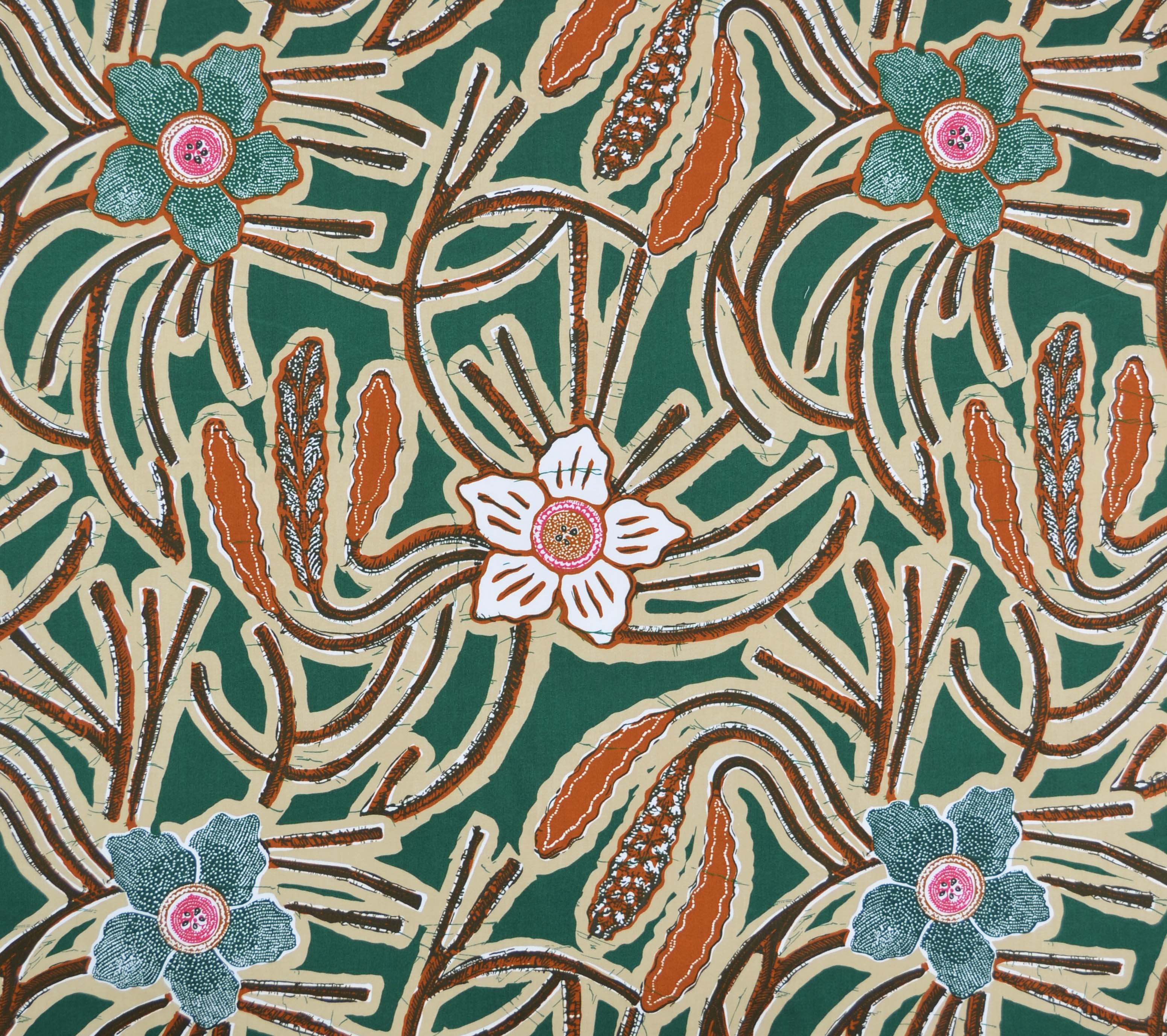 China Seas Fabric: Bunga Print - Green Multi on 100% Cotton Sateen