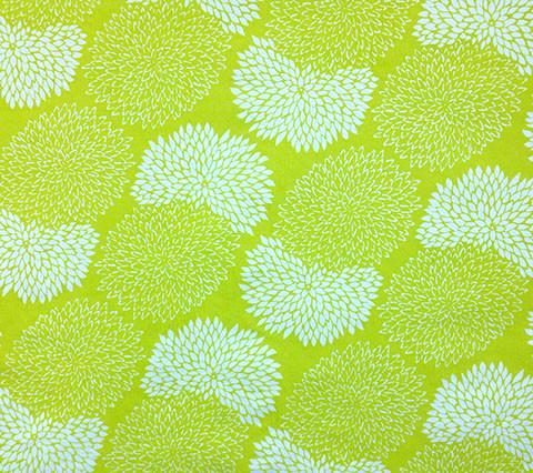 China Seas Fabric: New Chrysanthemum Reverse - Custom Chartreuse on White 100% Silk Taffeta