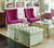 China Seas Fabric: Double Cross Multi - Custom Lilac / New Blue on White Belgian Linen / Cotton