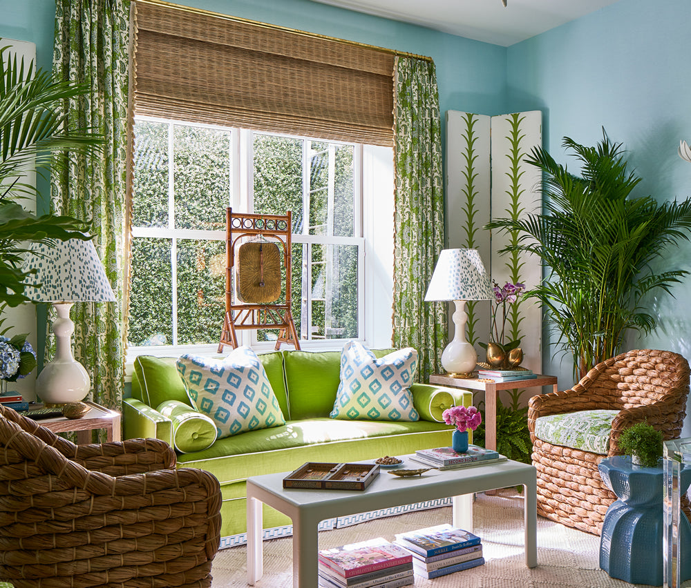 Kashmir-Exotique-curtains-and-chairs-Bali-Diamond-pillows-Amal-Kapen-Hamptons-Showhouse-2018