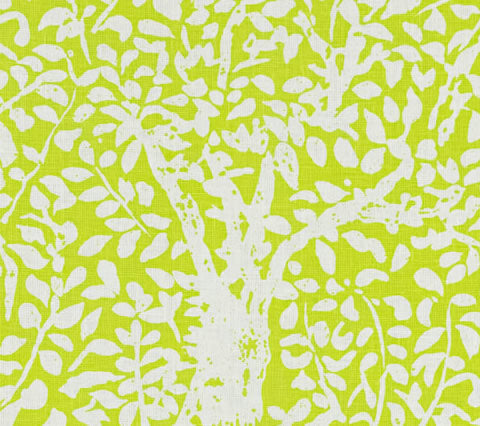China Seas Fabric: Arbre de Matisse Reverse - Custom Apple Green on White 100% Linen
