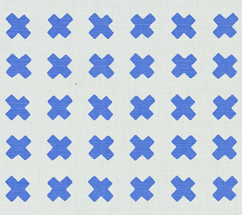 China Seas Fabric: Cross Check - Custom Sky Blue on Tan 100% Linen