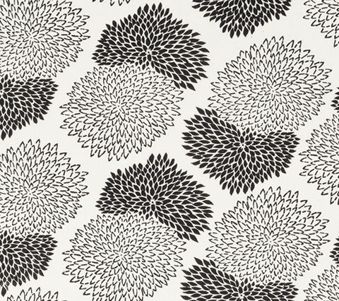 China Seas Fabric: New Chrysanthemum - Custom Black on White Belgian Linen / Cotton