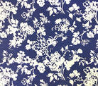 China Seas Fabric: Silhouette Reverse - Custom Dark Blue reverse floral print on Custom Optic White Belgian Linen/Cotton