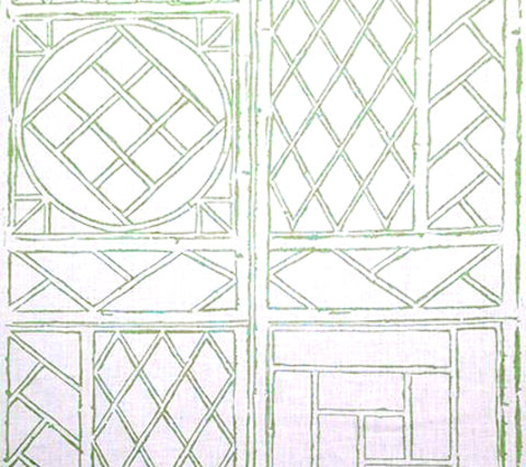 China Seas Fabric: Trellis Outline - Custom Green on Tinted 100% Linen