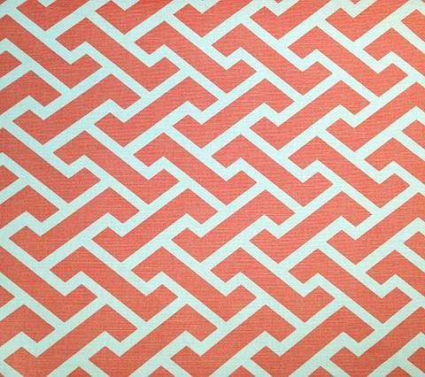 China Seas Fabric Aga Reverse Custom Shrimp Coral Orange geometric print on Tinted Belgian Linen/Cotton