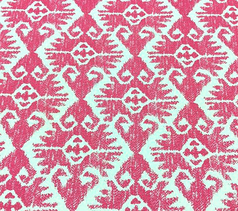 China Seas Fabric Aztec Ikat Custom Pink on Tinted Belgian Linen Cotton