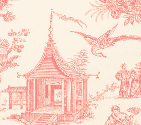 Quadrille Fabric: Paradise Engraving - Custom Rose on Tinted 100% Linen