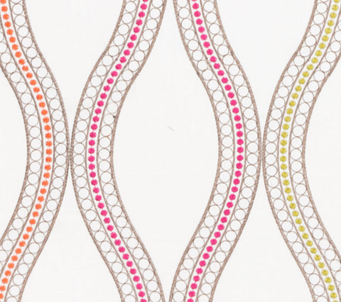 Quadrille Fabric: Le Cirque Embroidery - Custom Orange / Magenta / Green on White 100% Cotton