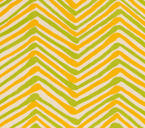 Alan Campbell Fabric: Zig Zag Multicolor - Custom Lime / Yellow on Vellum Suncloth