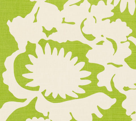 China Seas Fabric: Flora Background - Custom Jungle Green on Tinted Belgian Linen / Cotton