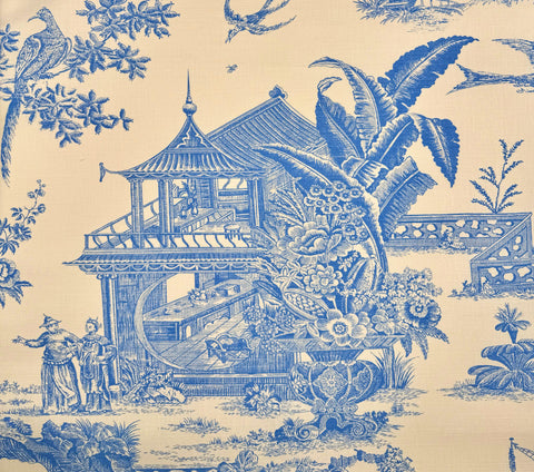 Quadrille Fabric: Paradise Engraving - French Blue on Tinted Linen / Cotton