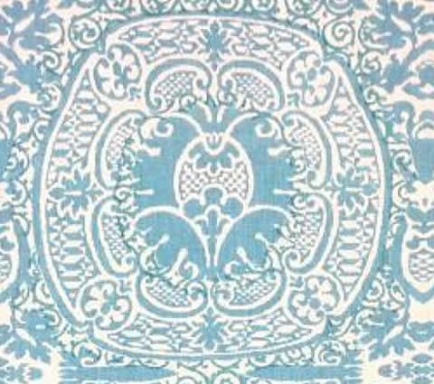 Quadrille Fabric: Veneto - Custom Dark Venice Blue on Tinted 100% Linen