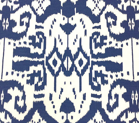 China Seas Fabric: Island Ikat - Custom Blue on White Belgian Linen / Cotton
