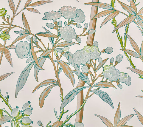 Quadrille Wallpaper: Enchanted Garden Bamboo - Custom Multi Green / Taupe