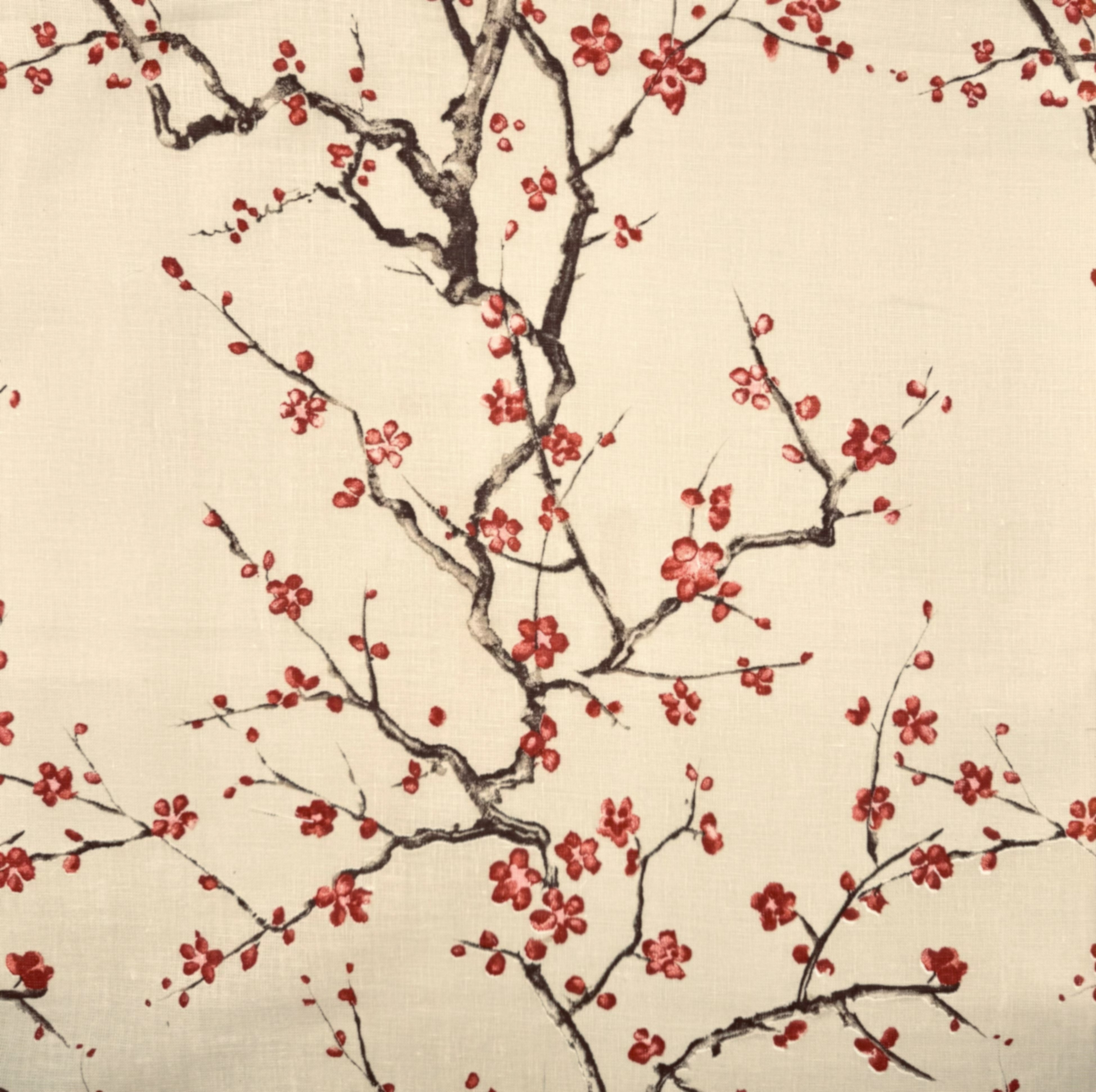 Branches with red flowers on a beige background
