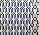 China Seas Fabric Gorrivan Fretwork Custom Navy Periwinkle geometric print on White Belgian Linen Cotton