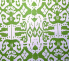China Seas Fabric Island Ikat Custom Pistachio Green batik print on White Belgian Linen Cotton