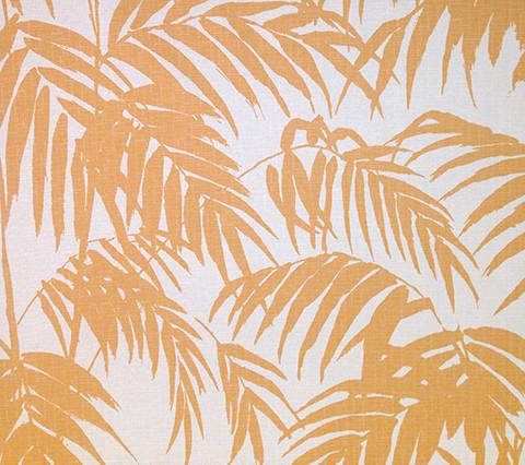 China Seas Fabric: Martinique - Custom New Ochre yellow palm front print on Avora Flame Resistant, Commercial Quality
