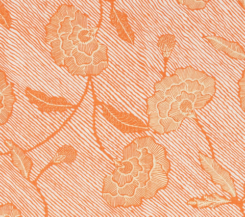 China Seas Fabric: Flores II Multicolor - Custom Orange / Cream on White 100% Linen