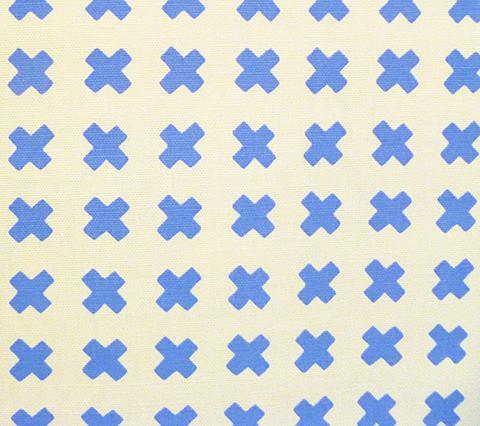 China Seas Fabric Cross Check geometric print Custom Pacific Blue on Tinted Belgian Linen Cotton