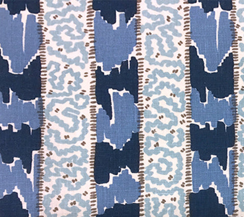 China Seas Fabric: Bijou Stripe - Custom Blues / Gray on Tinted 100% Linen