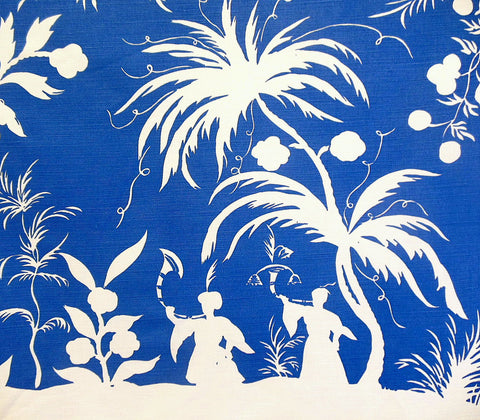China Seas Fabric: Lyford Background - Custom Royal Blue on White Belgian Linen / Cotton